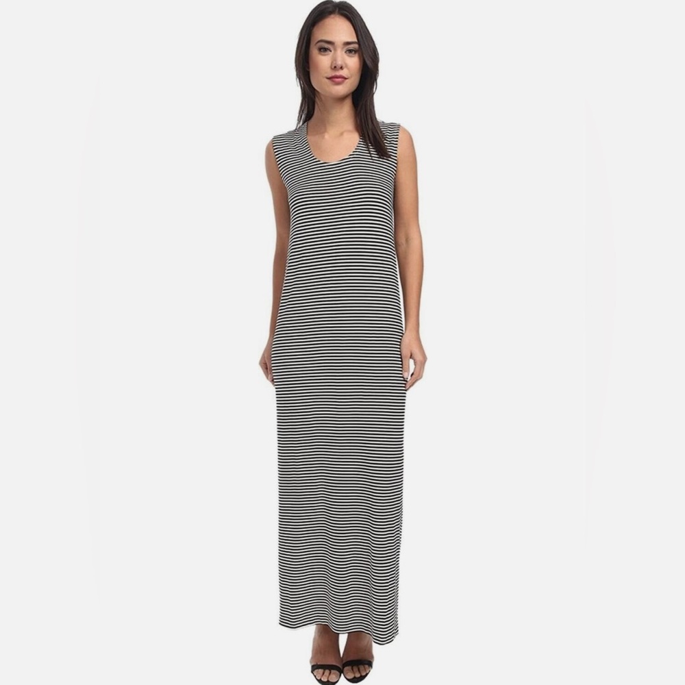 KamaliKulture Go Sleeveless‎ U Neck Black and Cream Striped Maxi Dress